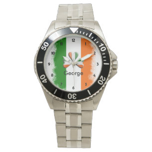 Distressed Irish Tri Colours Shamrock Personalised Watch