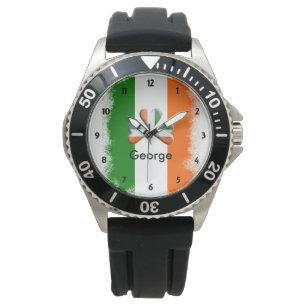 Distressed Irish Tri Colours Shamrock Personalised Watch