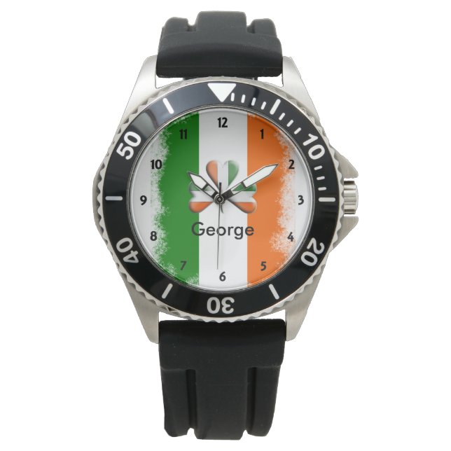 Distressed Irish Tri Colours Shamrock Personalised Watch (Front)