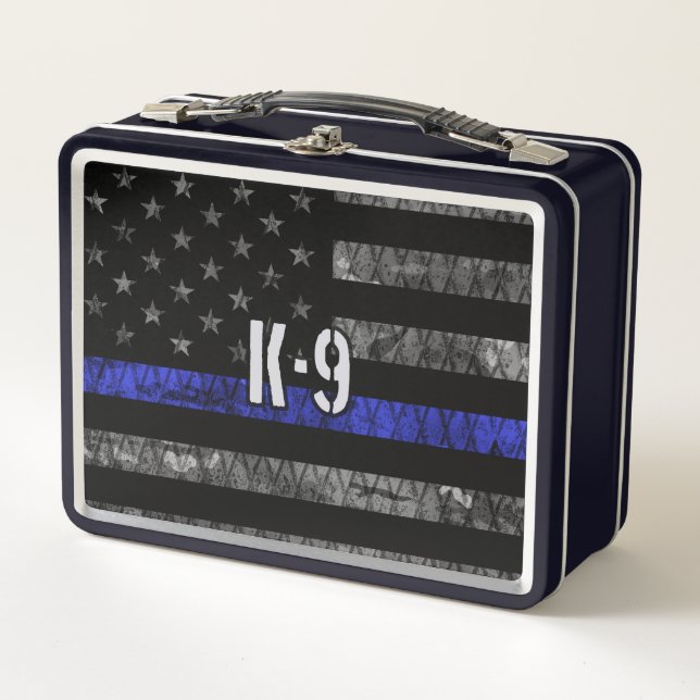 Distressed K-9 Unit Police Flag Metal Lunch Box (Front)