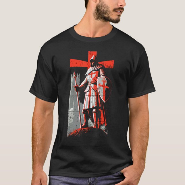 Distressed Knights Templar Crusader Cross Soldier  T-Shirt (Front)