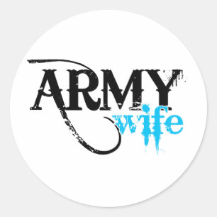 Distressed Lettering Army Wife Classic Round Sticker