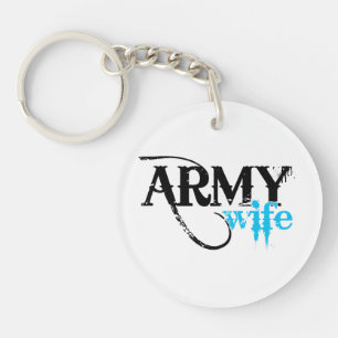 Distressed Lettering Army Wife Key Ring