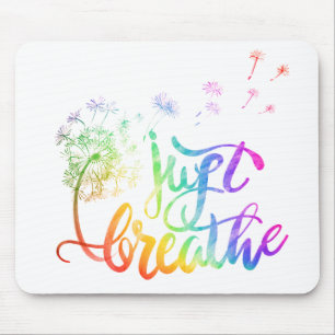 Distressed lettering- Just breathe dandelion Mouse Mat