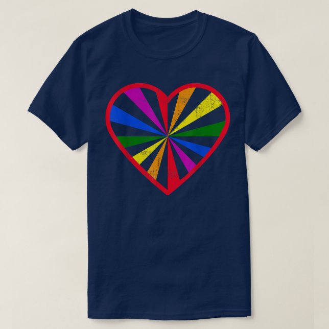 Distressed LGBTQ+ Ally Pizza Rainbow Heart Flag Pr T-Shirt (Design Front)