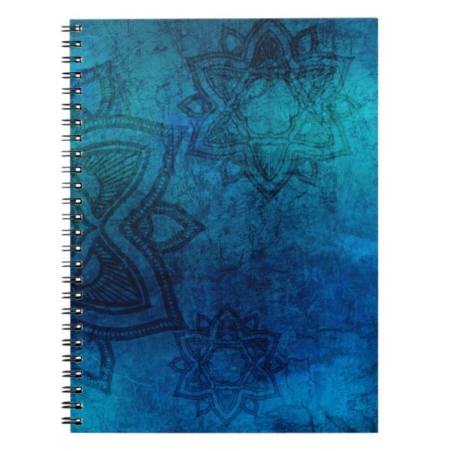 Distressed Light Blue Mandala Pattern Notebook (Front)