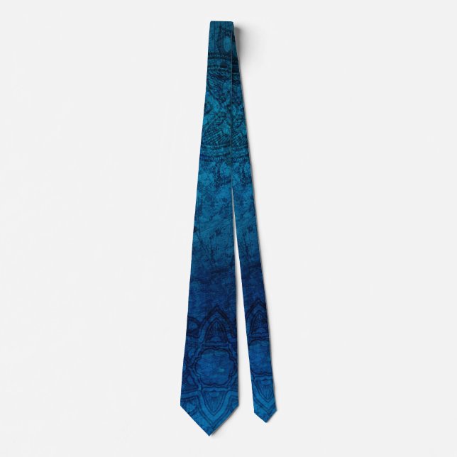 Distressed Light Blue Mandala Pattern Tie (Front)