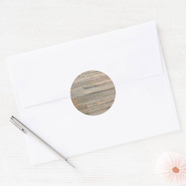 Distressed light Rustic Wood grain planks  Classic Round Sticker (Envelope)