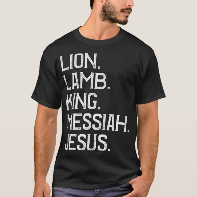 Distressed Lion Lamb King Messiah Jesus Christian  T-Shirt (Front)