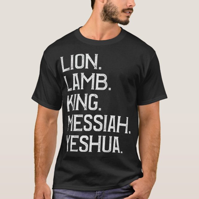 Distressed Lion Lamb King Messiah Yeshua Christian T-Shirt (Front)