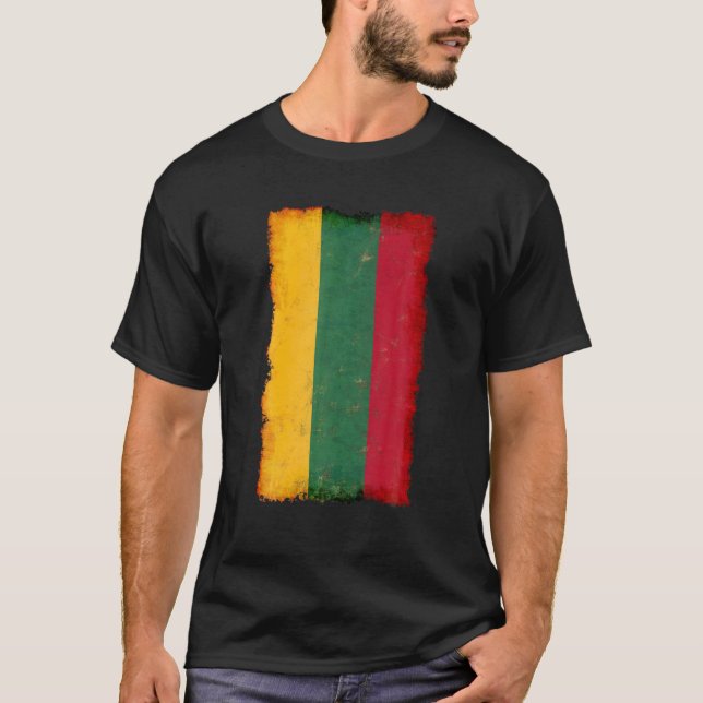 Distressed Lithuania Flag, National Pride Grunge S T-Shirt (Front)