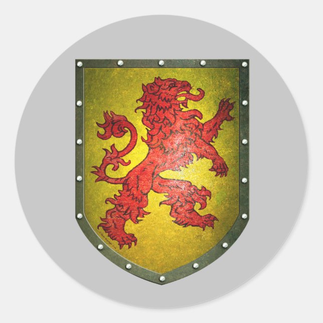 Distressed Look Red Lion Yellow Shield Classic Round Sticker (Front)