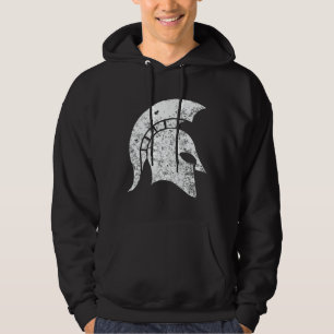 Distressed-Look Spartan Head  (white) Hoodie