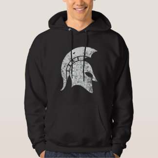 Distressed-Look Spartan Head  (white) Hoodie
