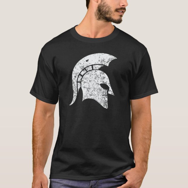 Distressed-Look Spartan Head (white) T-Shirt (Front)
