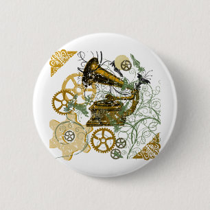 Distressed Look Steampunk Design 6 Cm Round Badge