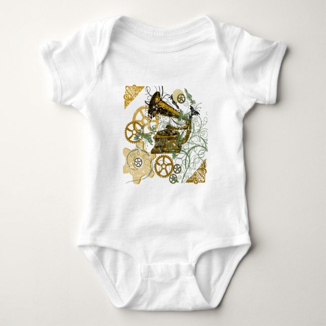 Distressed Look Steampunk Design Baby Bodysuit (Front)