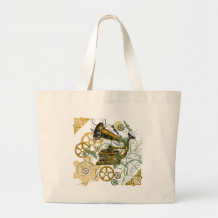 Distressed Look Steampunk Design Large Tote Bag