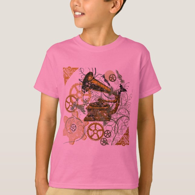 Distressed Look Steampunk Design T-Shirt (Front)
