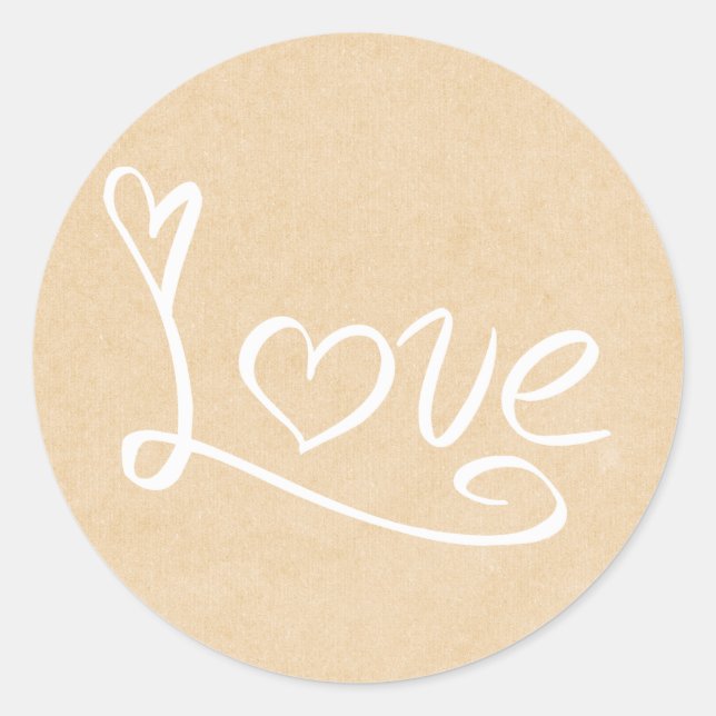 Distressed Love & Hearts Brown Tan & White Wedding Classic Round Sticker (Front)