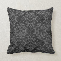 Distressed Luxe Damask Throw Pillow - Black