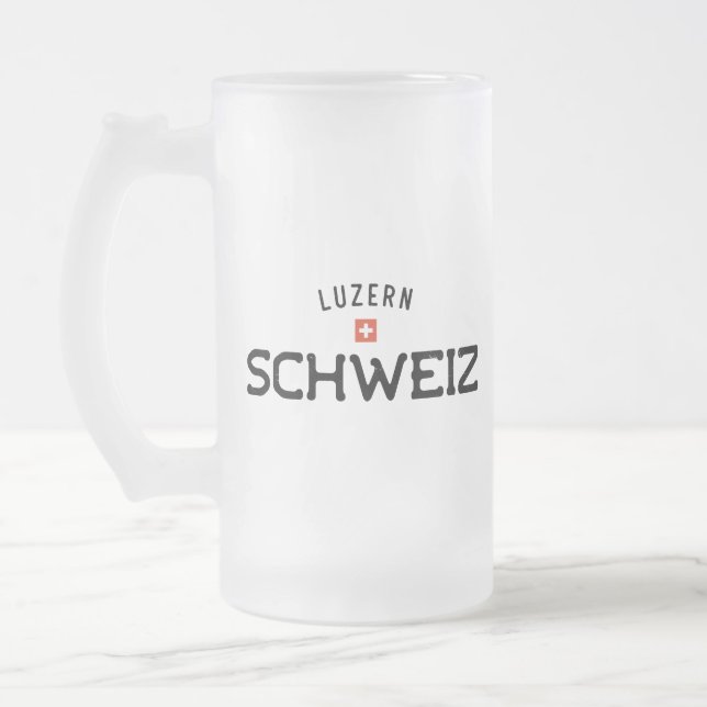 Distressed Luzern Schweiz (Lucerne Switzerland) Frosted Glass Beer Mug (Left)
