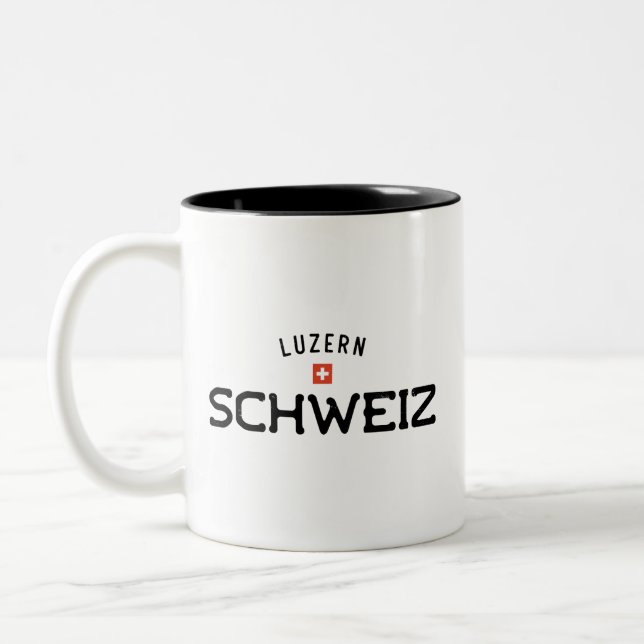 Distressed Luzern Schweiz (Lucerne Switzerland) Two-Tone Coffee Mug (Left)