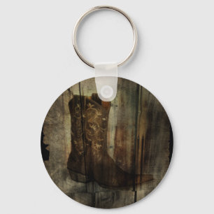 Distressed Man Cave Western Country Cowboy Boot Key Ring