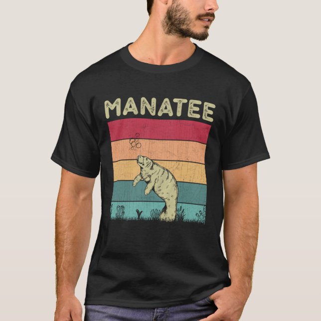 Distressed Manatee Lover Boys Girls Retro Style Ma T-Shirt (Front)