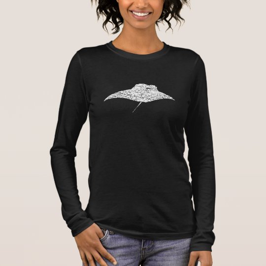 Distressed Manta Ray Silhouette Long Sleeve T-Shirt