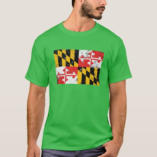 Distressed Maryland State Flag Design T-Shirt (Front)