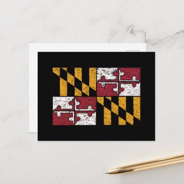 Distressed Maryland State Flag Postcard (Front/Back In Situ)