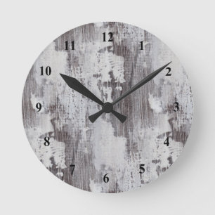 Distressed Maui Whitewashed Oak Wood Grain Look Round Clock