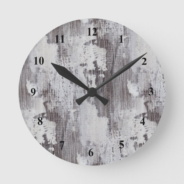 Distressed Maui Whitewashed Oak Wood Grain Look Round Clock (Front)