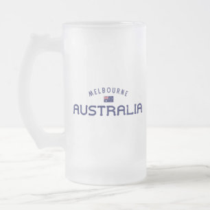 Distressed Melbourne Australia Frosted Glass Beer Mug