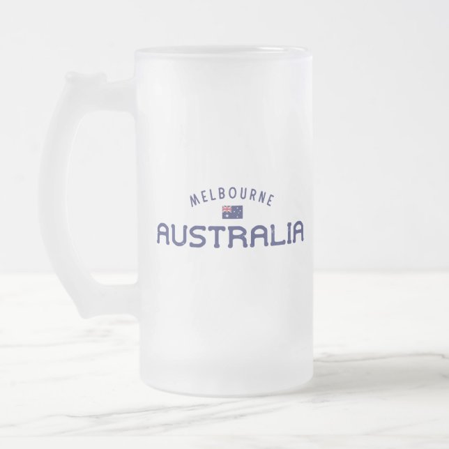 Distressed Melbourne Australia Frosted Glass Beer Mug (Left)