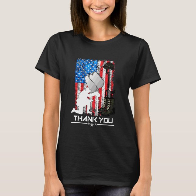 Distressed Memorial Day  Flag Military Boots Dog T T-Shirt (Front)