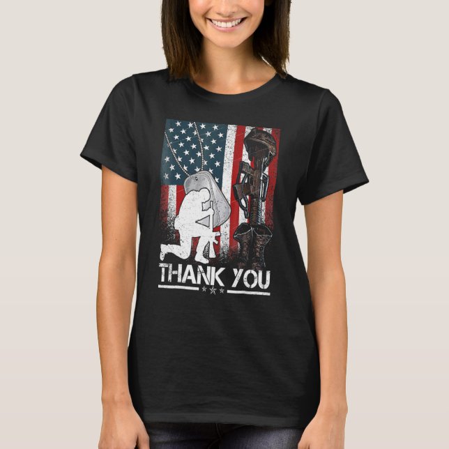 Distressed Memorial Day  Flag Military Boots Dog T T-Shirt (Front)