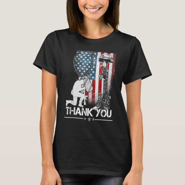 Distressed Memorial Day  Flag Military Boots Dog T T-Shirt (Front)