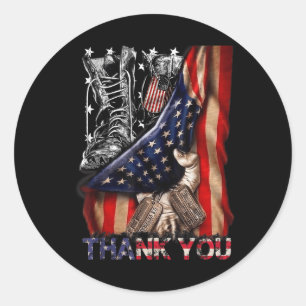 Distressed Memorial Day Flag Military Boots Dog Ta Classic Round Sticker