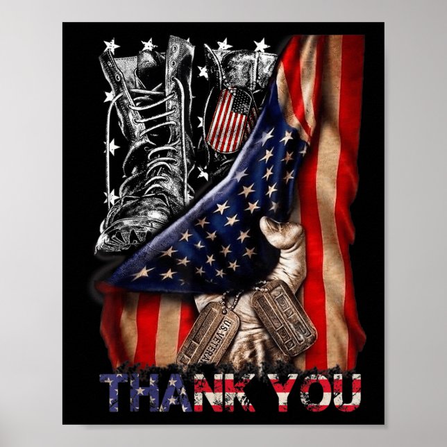 Distressed Memorial Day Flag Military Boots Dog Ta Poster (Front)