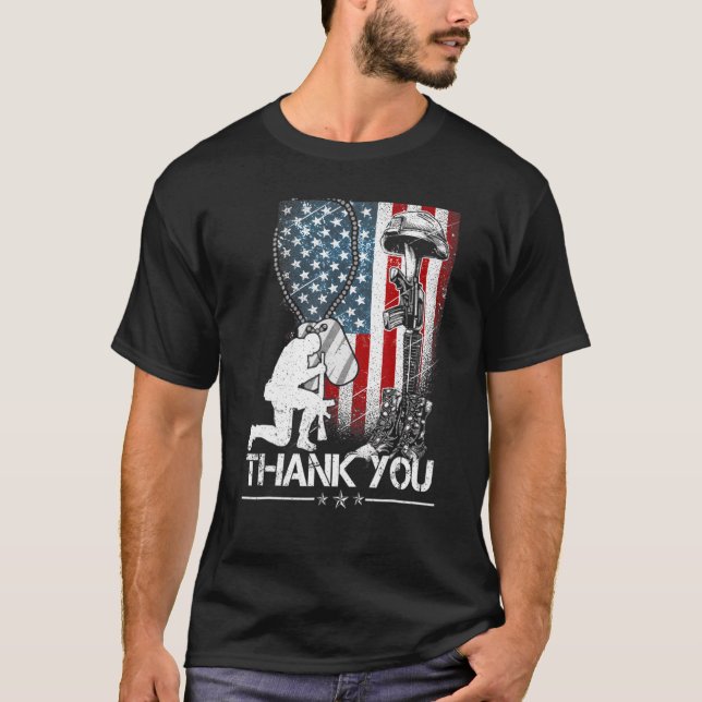 Distressed Memorial Day Flag Military Boots Dog Ta T-Shirt (Front)