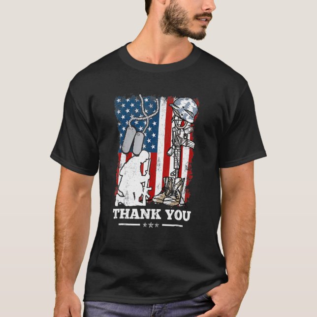 Distressed Memorial Day Flag Military Boots Dog Ta T-Shirt (Front)