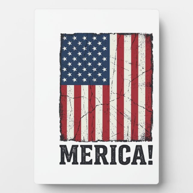Distressed Merica Flag Patriotic Vector Shirt Desi Plaque (Front)