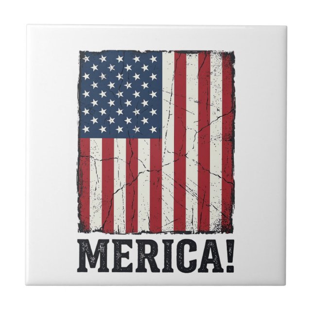 Distressed Merica Flag Patriotic Vector Shirt Desi Tile (Front)