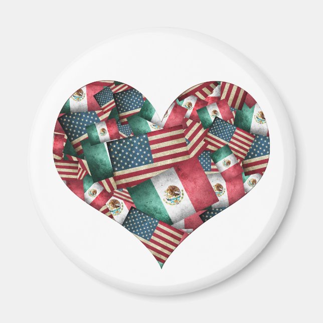 Distressed Mexican/American Flags  - Heart Shape Magnet (Front)