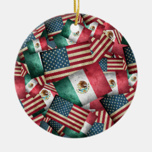 Distressed Mexican/American Flags  - US & Mexican Ceramic Tree Decoration