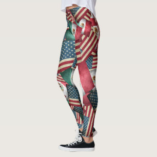 Distressed Mexican/American Flags  - US & Mexican Leggings
