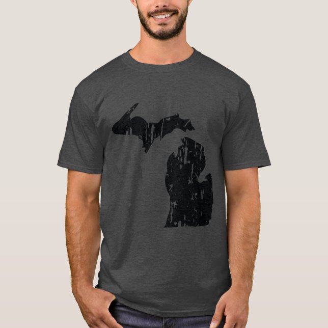 Distressed Michigan state outline Oversized T-Shirt (Front)