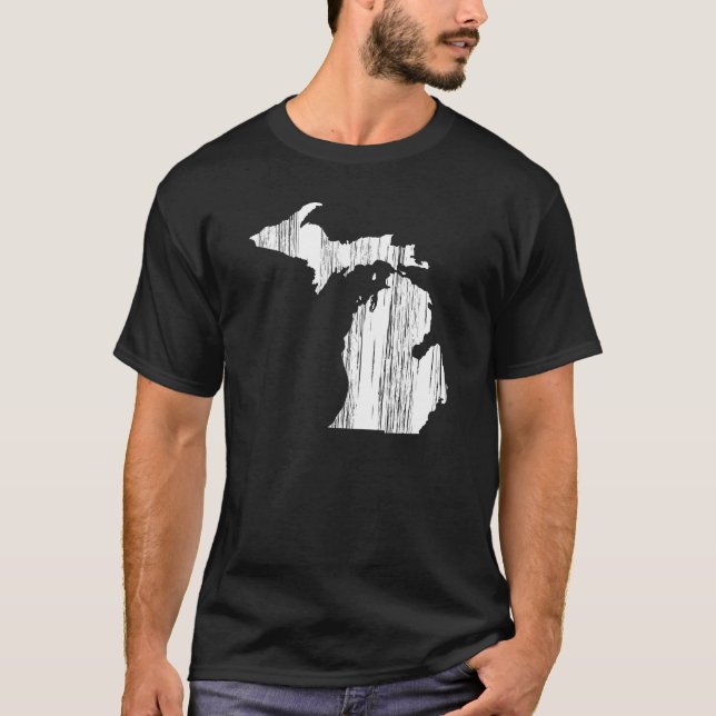 Distressed Michigan State Outline T-Shirt (Front)